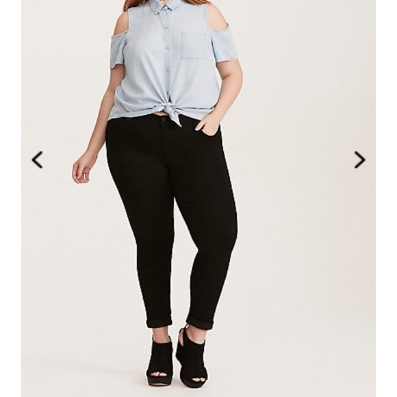 Denim Tie Front Cold Shoulder - Picture 3 of 3